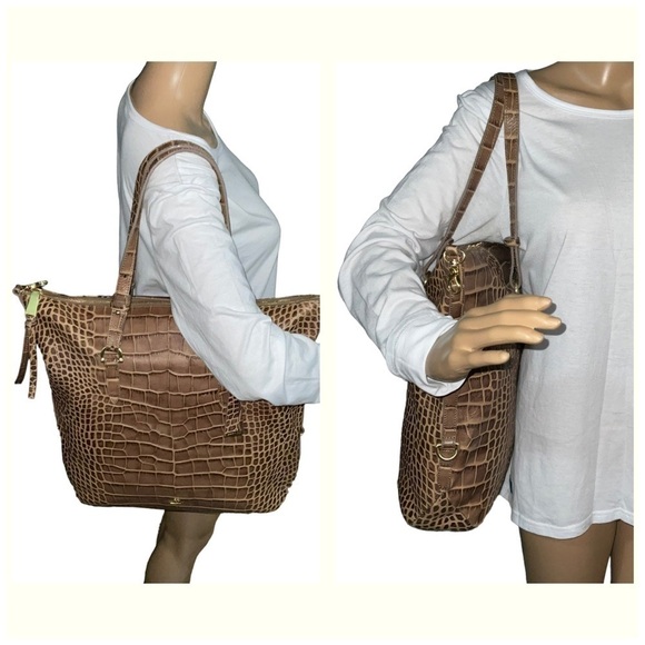 Brahmin Delaney Taupe Savannah Leather Shoulder Bag Crossbody Tote NWOT - Picture 10 of 14